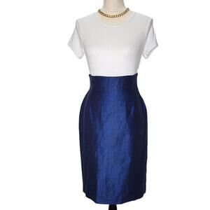 Anne Klein. Vintage, High-Waist 100% Linen, Pencil Skirt. Navy Blue. 8